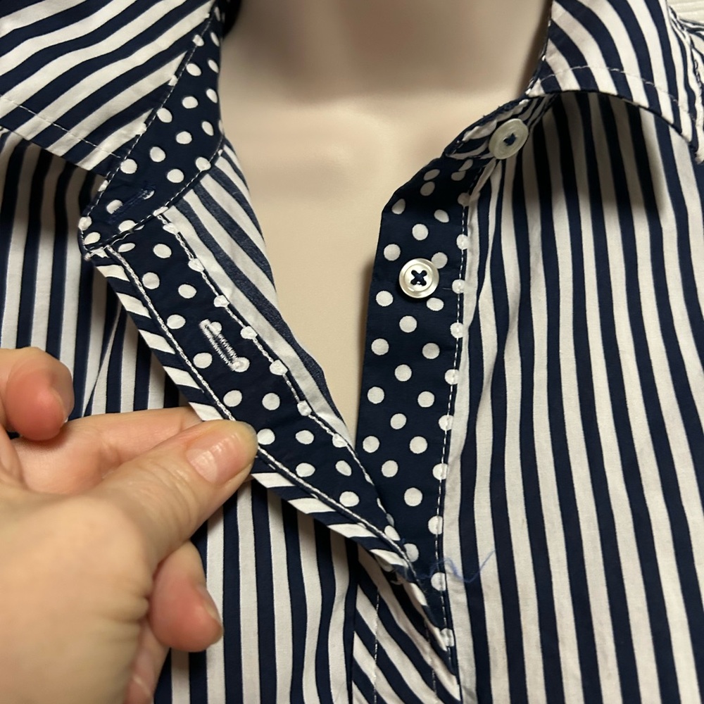 Talbots Office Button Down Petite Small Navy & Wh… - image 2